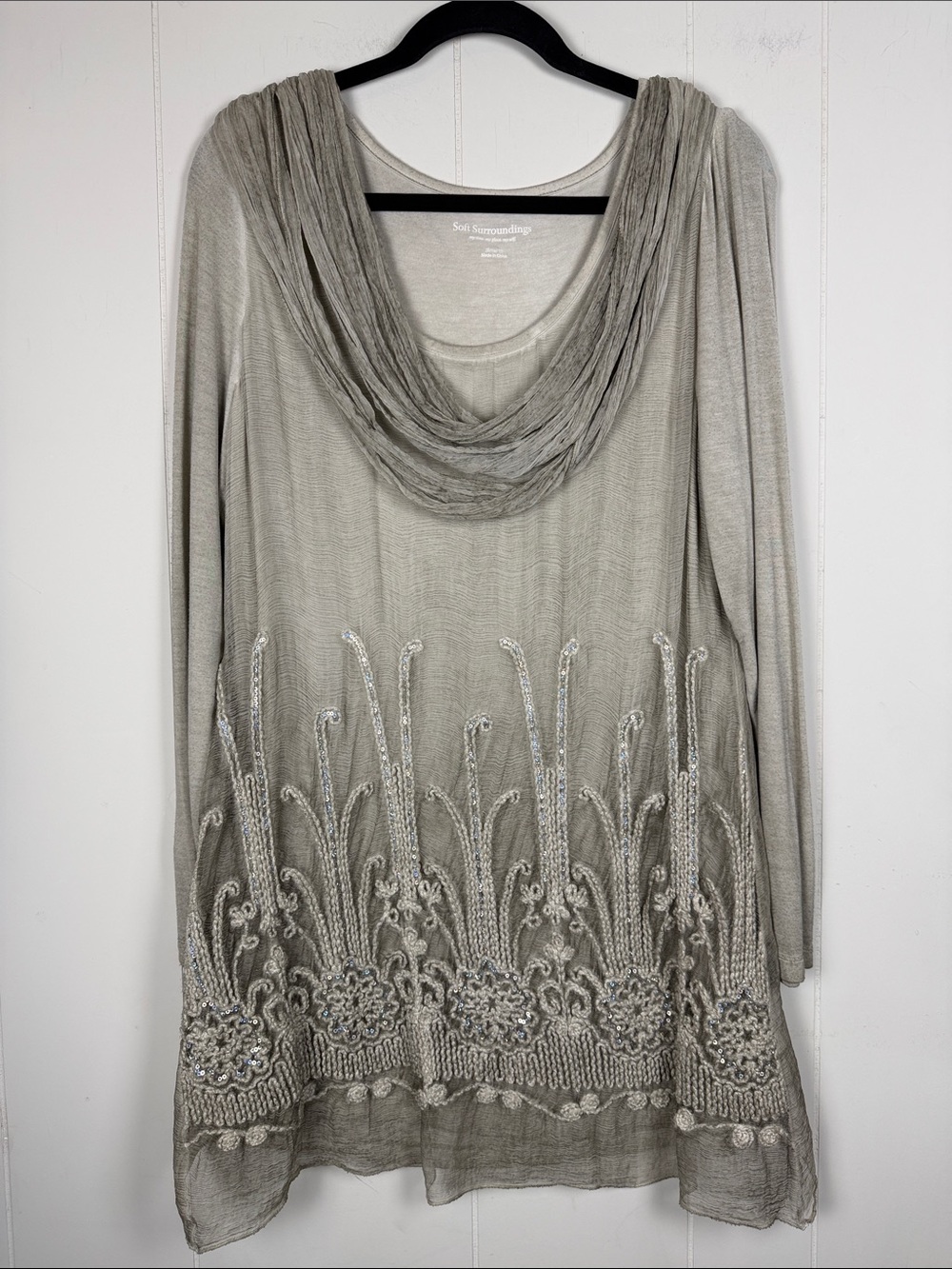 Soft Surroundings Draped Silk Tunic Emroidered Long Sleeve Size Small Boho Fairy